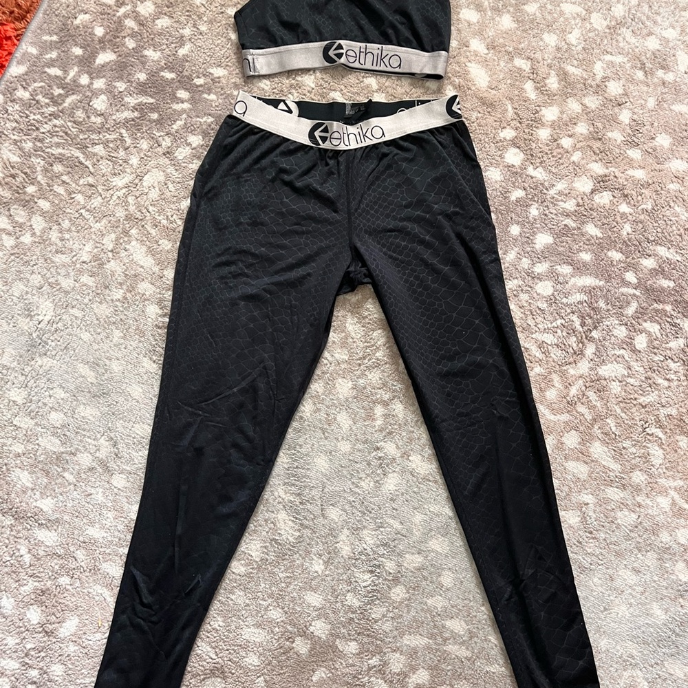 ethika Black Women's Performance Leggings with White Branded Waistband